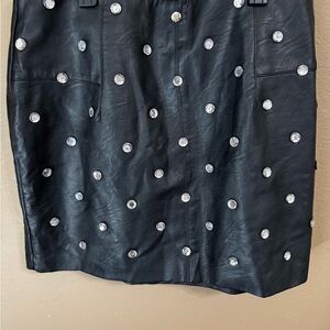 Top Shop Black Leather Skirt with Jeweled Accent Size 12